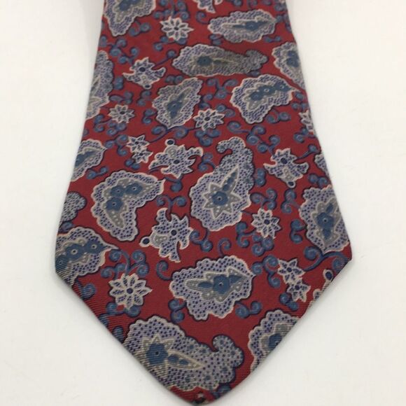 Vintage Yves Saint Laurent YSL Dark Red Blue and Gray Paisley Silk Tie - Picture 3 of 13